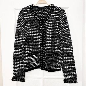 WHBM Beaded Jeweled Knit Cardigan Sweater Black Medium
